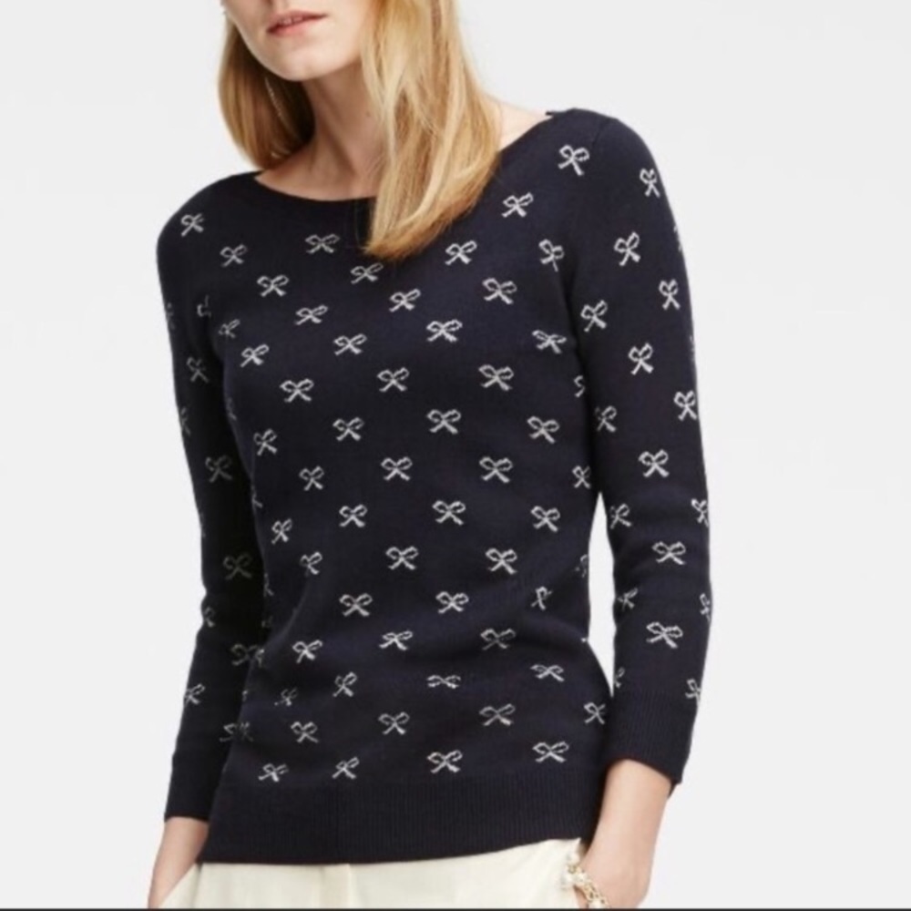 3. Navy Boatneck Sweater w/ White Bows